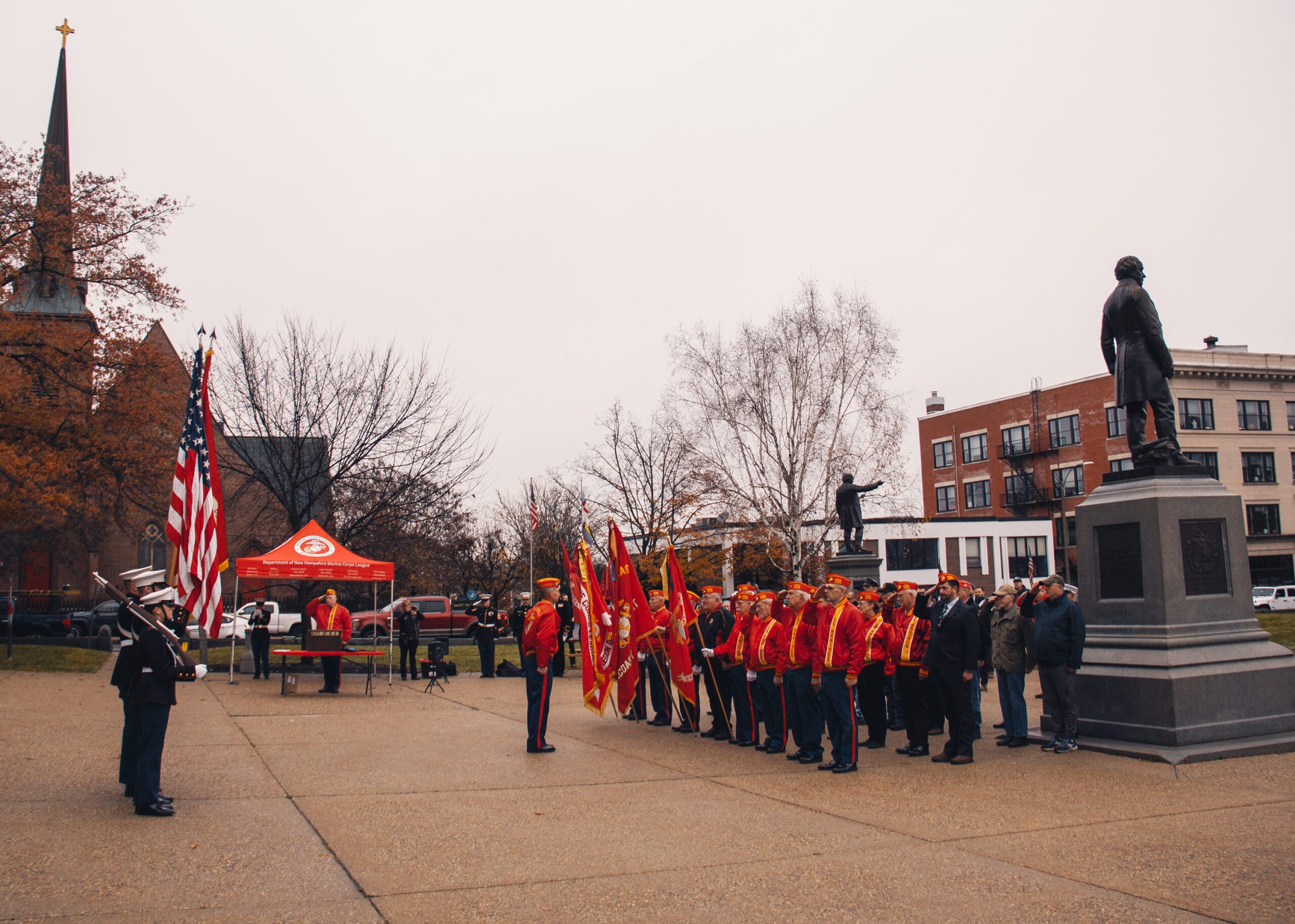 The formation of the Marine Corps League, fellow Marines, and family.