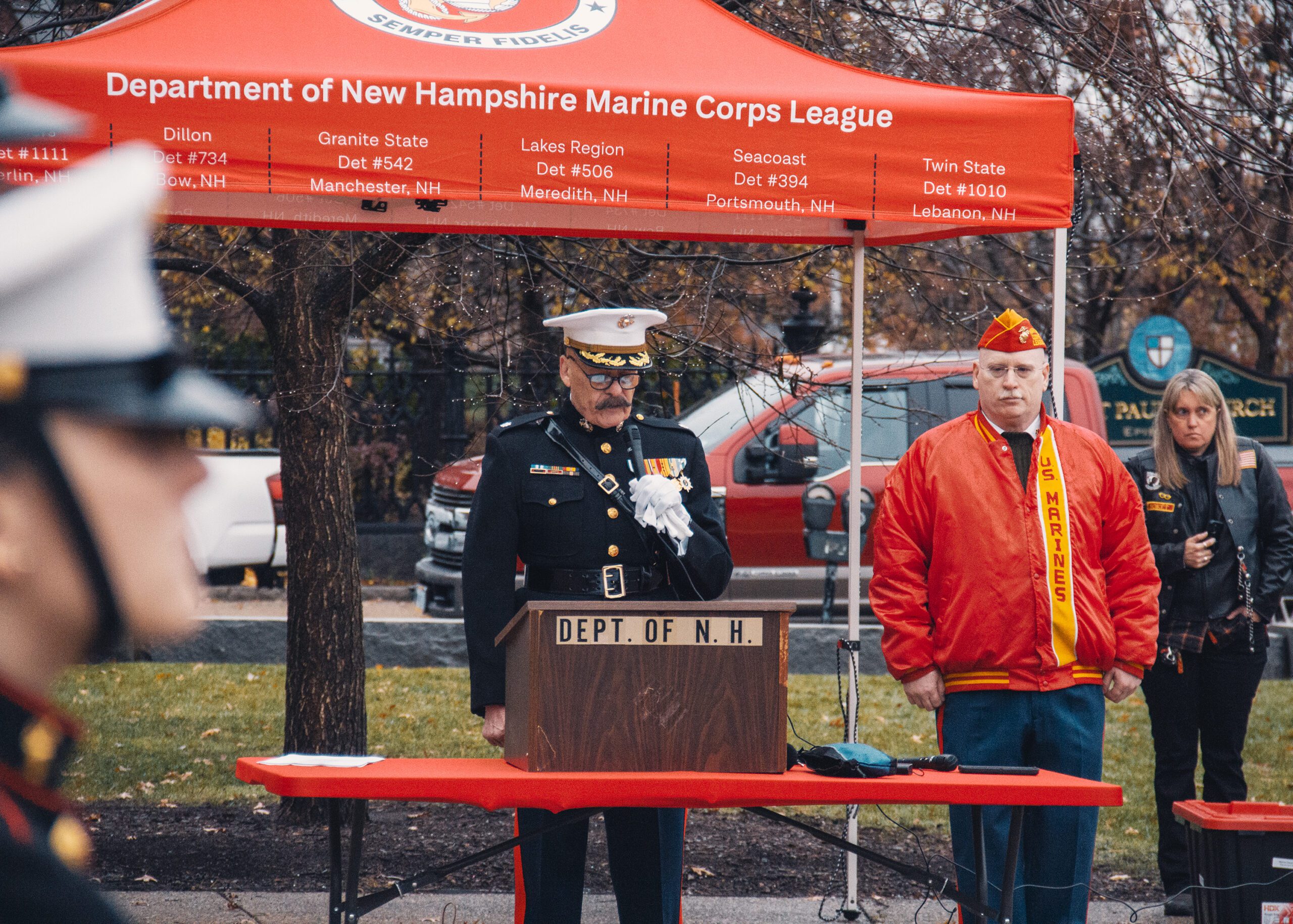 Lt Col Kevin Sullivan reading General John A. Lejeune's Birthday Message.