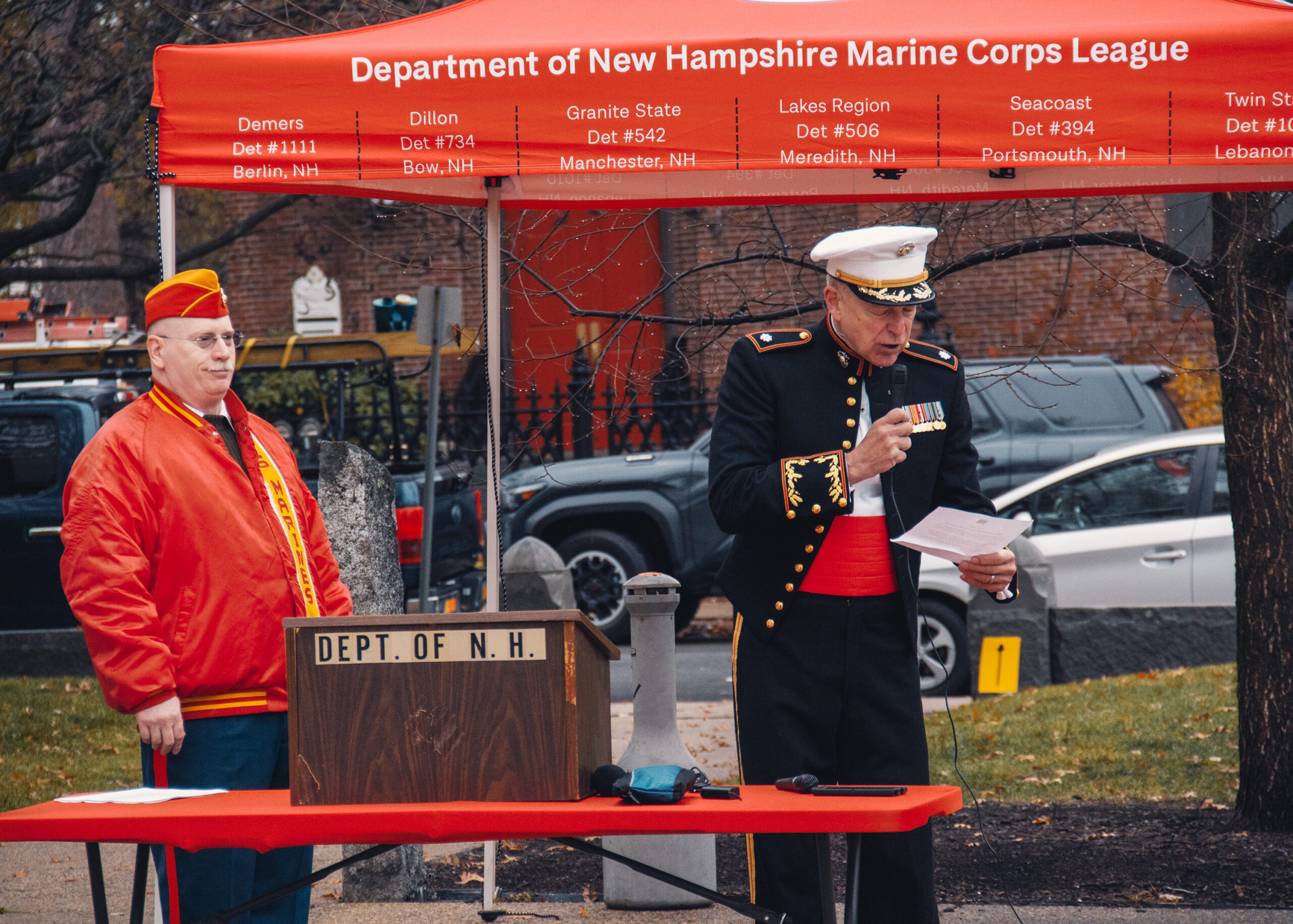 Lt Col Michael Moffett reading Commandant of the Marine Corps Message.