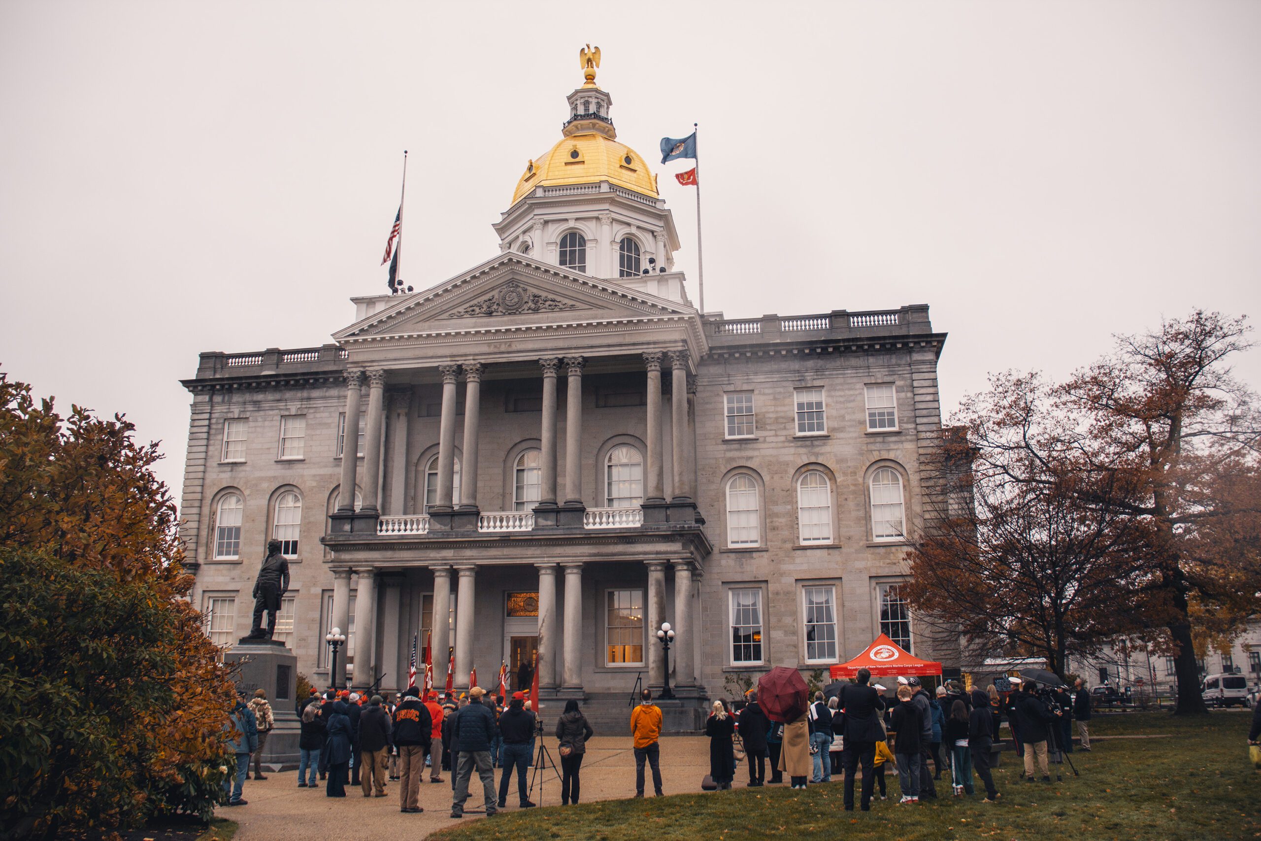 The Flag raised at 08:00, then lowered to half mast.